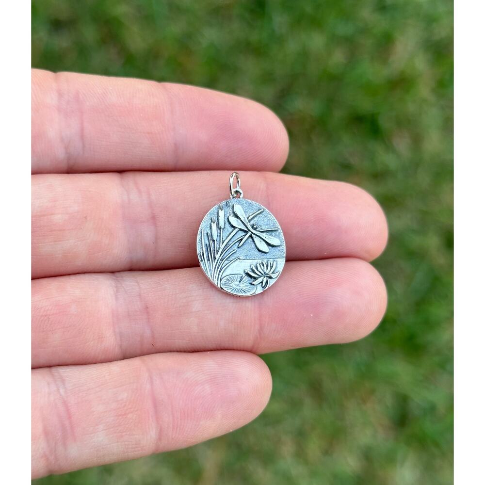 Sterling Silver Pond with Cattails and Dragonfly Charm
